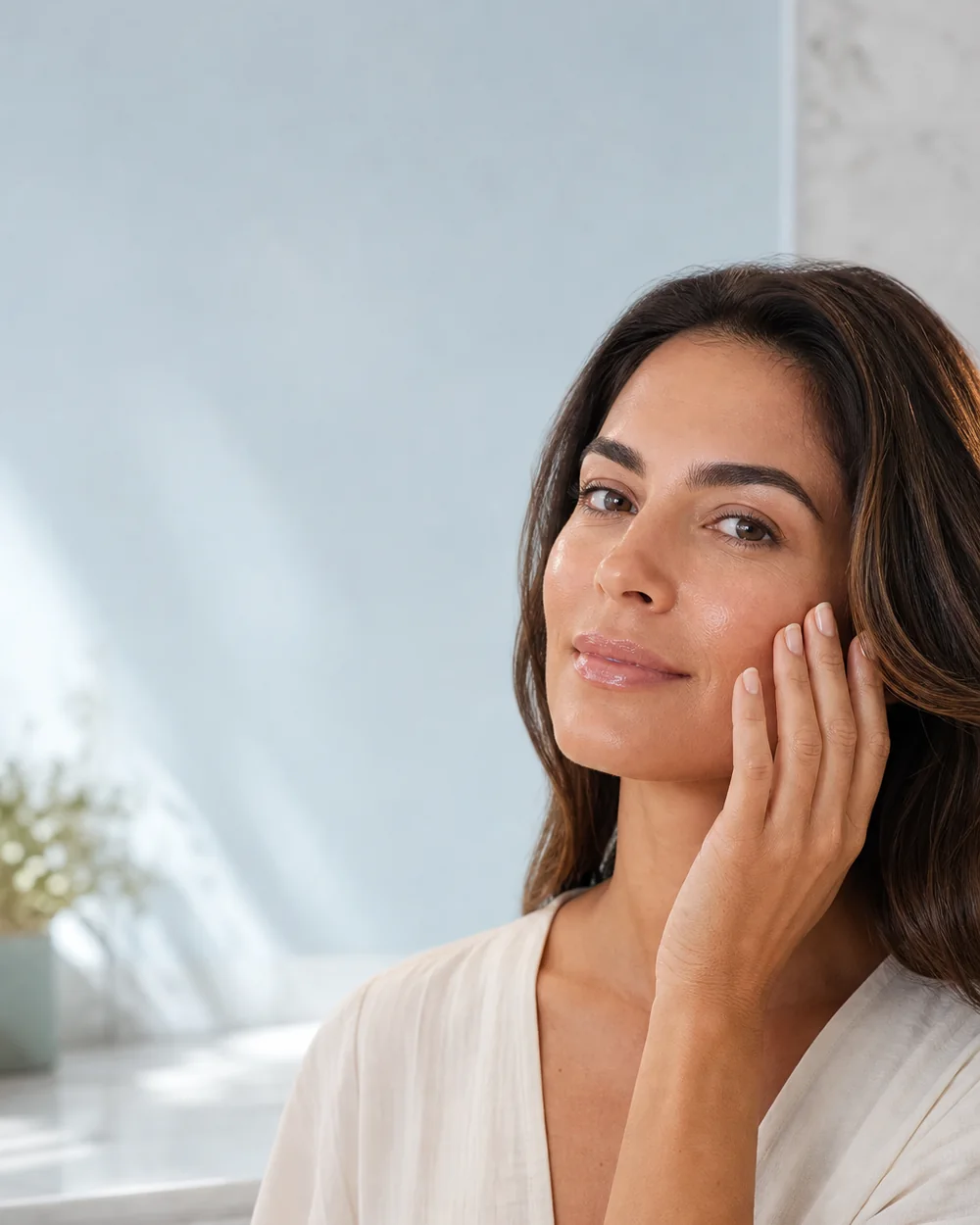 Mulher aplicando Liftderma Advanced Repair no rosto