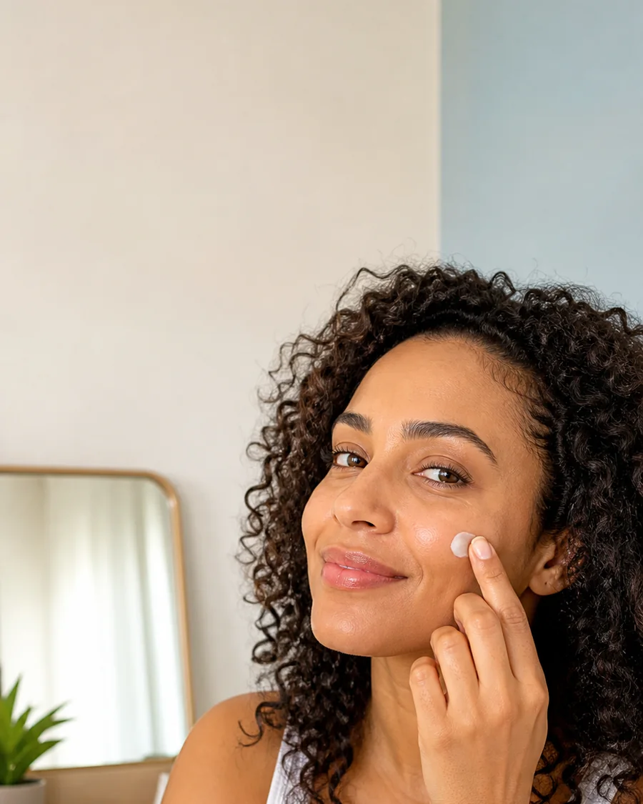 Aplicação do creme facial Liftderma no rosto